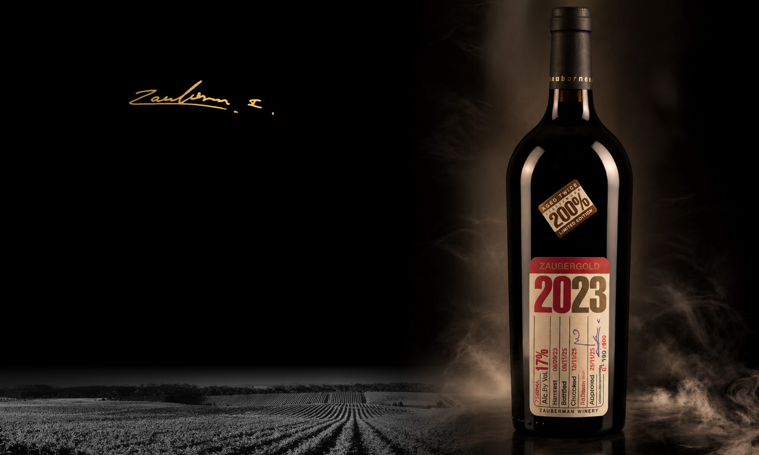 Zauberman 2023 (זאוברמן 2023) – a bottle of Zaubergold 2023 by Zauberman Winery, with the vineyard